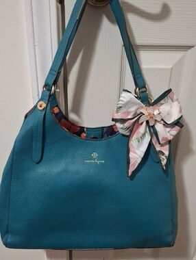 Nanette Lepore Teal Shoulder Bag with Floral Bow Accent